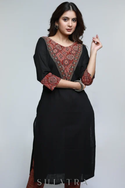 BLACK COTTON AJRAKH KURTI