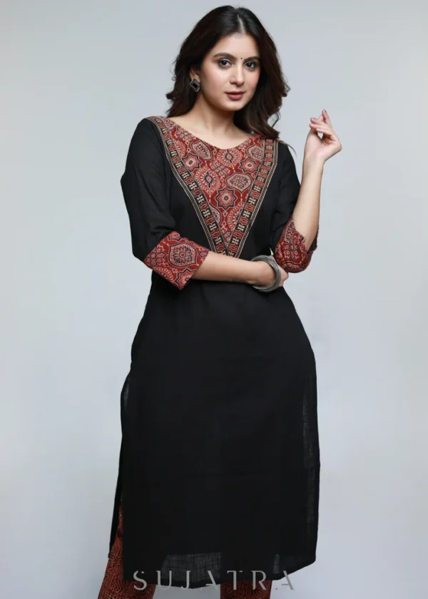 BLACK COTTON AJRAKH KURTI