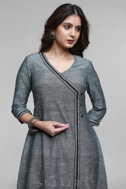 GREY PURE HANDLOOM COTTON KURTI