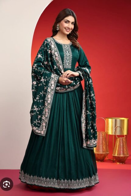 GREEN DESIGNER SUIT WITH HANDMADE ETHNIC WORK