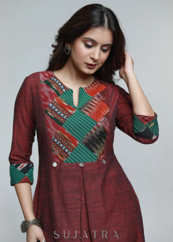 MAROON PURE HANDLOOM PATCH WORK KURTI