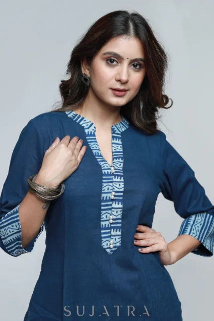 BLACK COTTON KURTI WITH MULTICOLOR COTTON SILK KANTHA SHORT JACKET