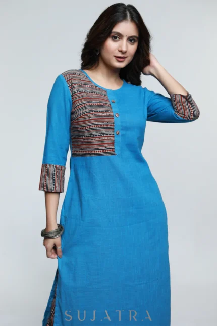 POWDER BLUE AJRAKH COTTON KURTI