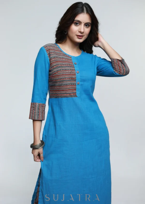 POWDER BLUE AJRAKH COTTON KURTI