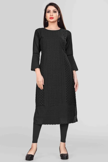 DESIGNER KURTI CHIFFON GEORGETTE BLACK EMBROIDERED KURTIS