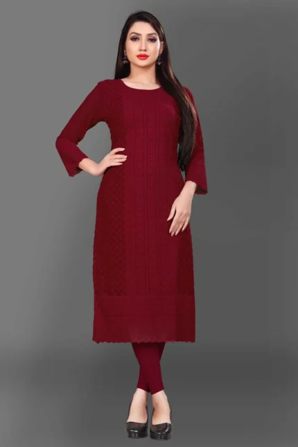 DESIGNER KURTI CHIFFON GEORGETTE MAROON EMBROIDERED KURTIS