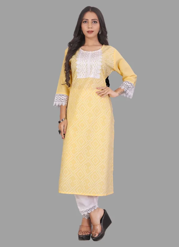 DESIGNER KURTI COTTON YELLOW EMBROIDERED KURTIS