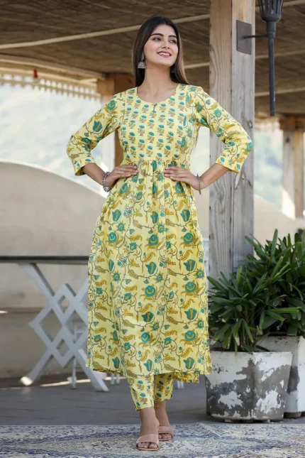DESIGNER KURTI COTTON YELLOW PRINT KURTIS
