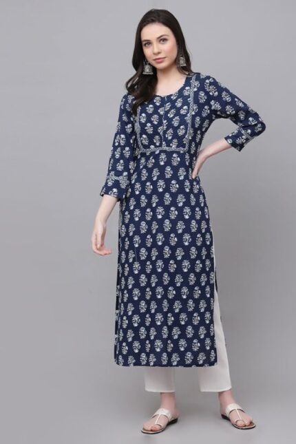 Blue Cotton Straight Kurti