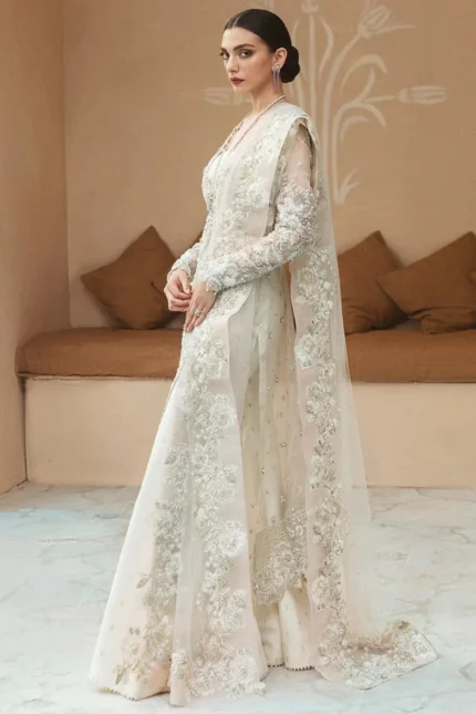 White Pure Organza Hand Embroidered Suit