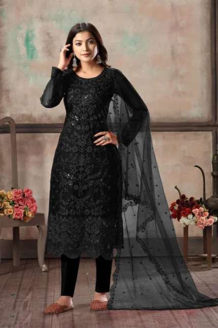 Woman's black color designer suit