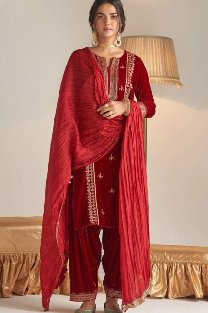 Woman's designer suit red velvet colour