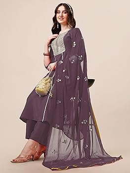 Women's thread embroidered cotton silk trouser suit